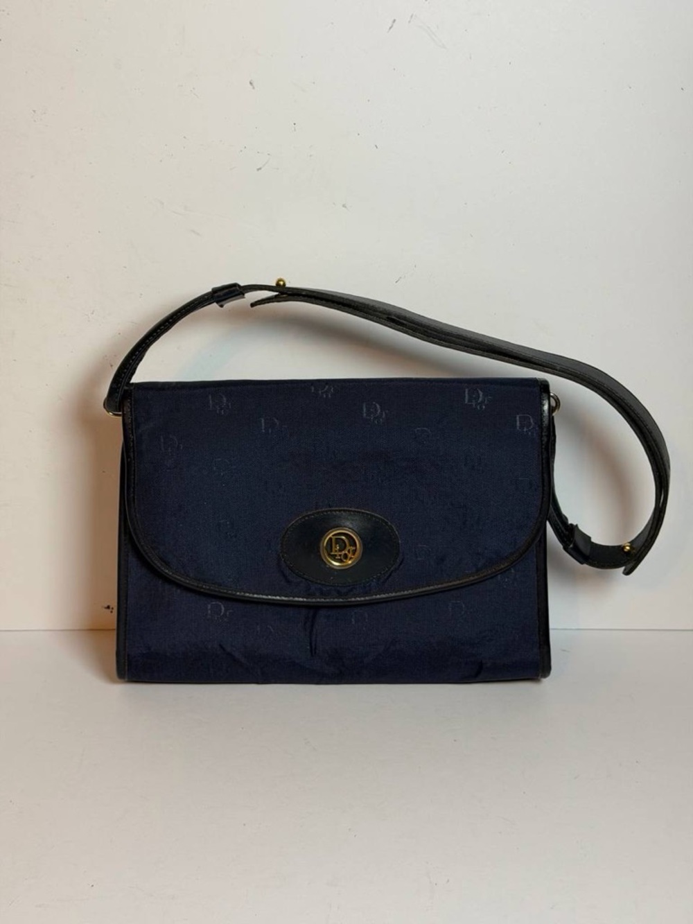 Vintage Christian Dior Navy Monogram Shoulder Bag